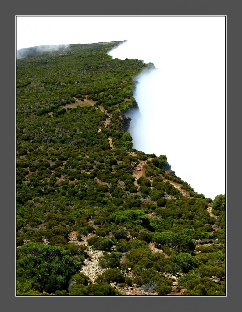 Cirque de Mafate dans le brouillard.