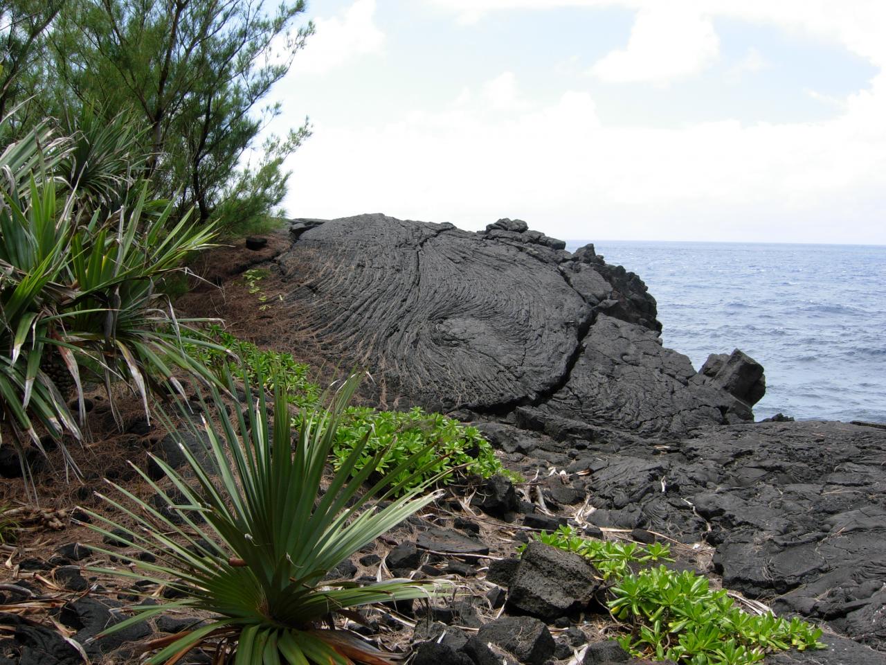 Les coulées de laves Pahoehoe à la Pointe de la Table.